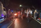 Personel Polsek Cidaun Laksanakan Cek TKP Kecelakaan Lalu Lintas Di Jalan Raya Cidaun